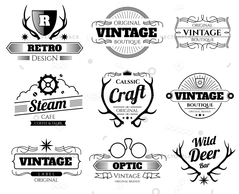 1000x811 Vintage Hipster Logos Labels Set Deer Vector Illustration