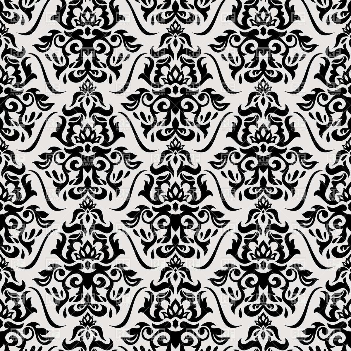 Black And White Seamless Vintage Wallpaper Vector Image 1200x1200 Black And White Seamless Vintage Wallpaper Vector Image