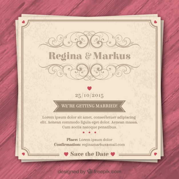 626x626 Retro Wedding Invitation Vector Premium Download