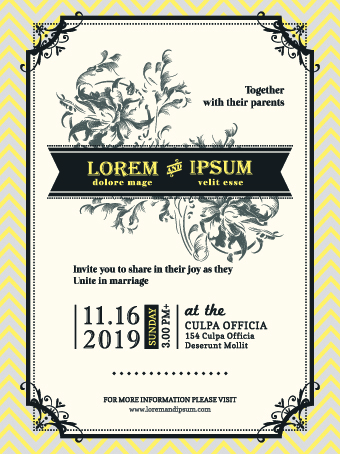 340x454 Retro Wedding Invitations Cards Design Vector Free Download
