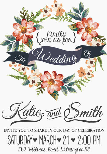 420x600 Vintage Flower Wedding Invitation Background Free Vector