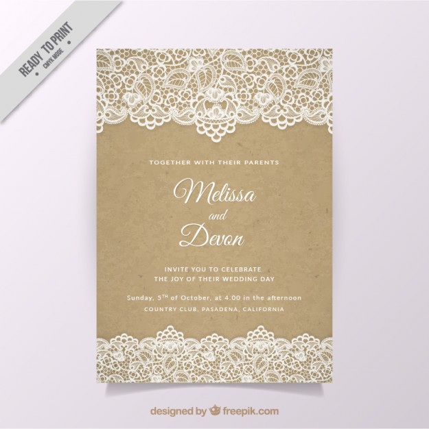 625x626 Vintage Wedding Invitation With Lace Vector Free Download