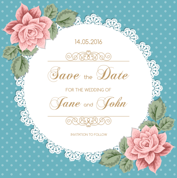 612x615 Lace Wedding Invitation Card With Flower Vintage Vector Free