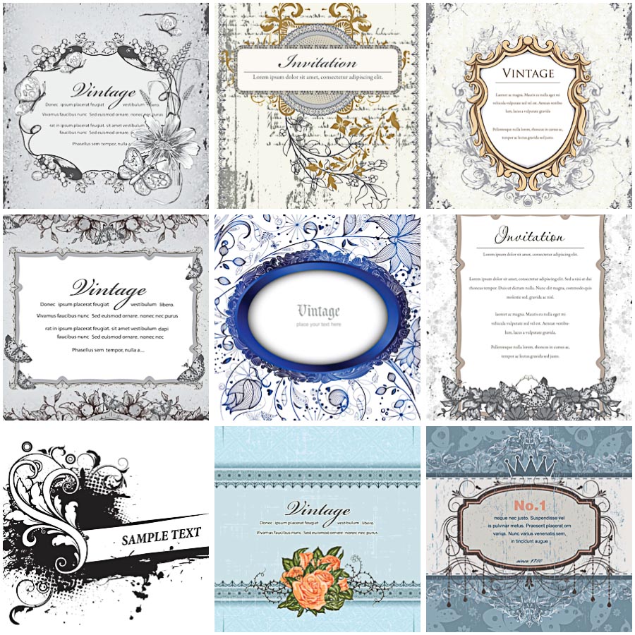 900x900 Blue Vintage Invitation Vector Set Free Download