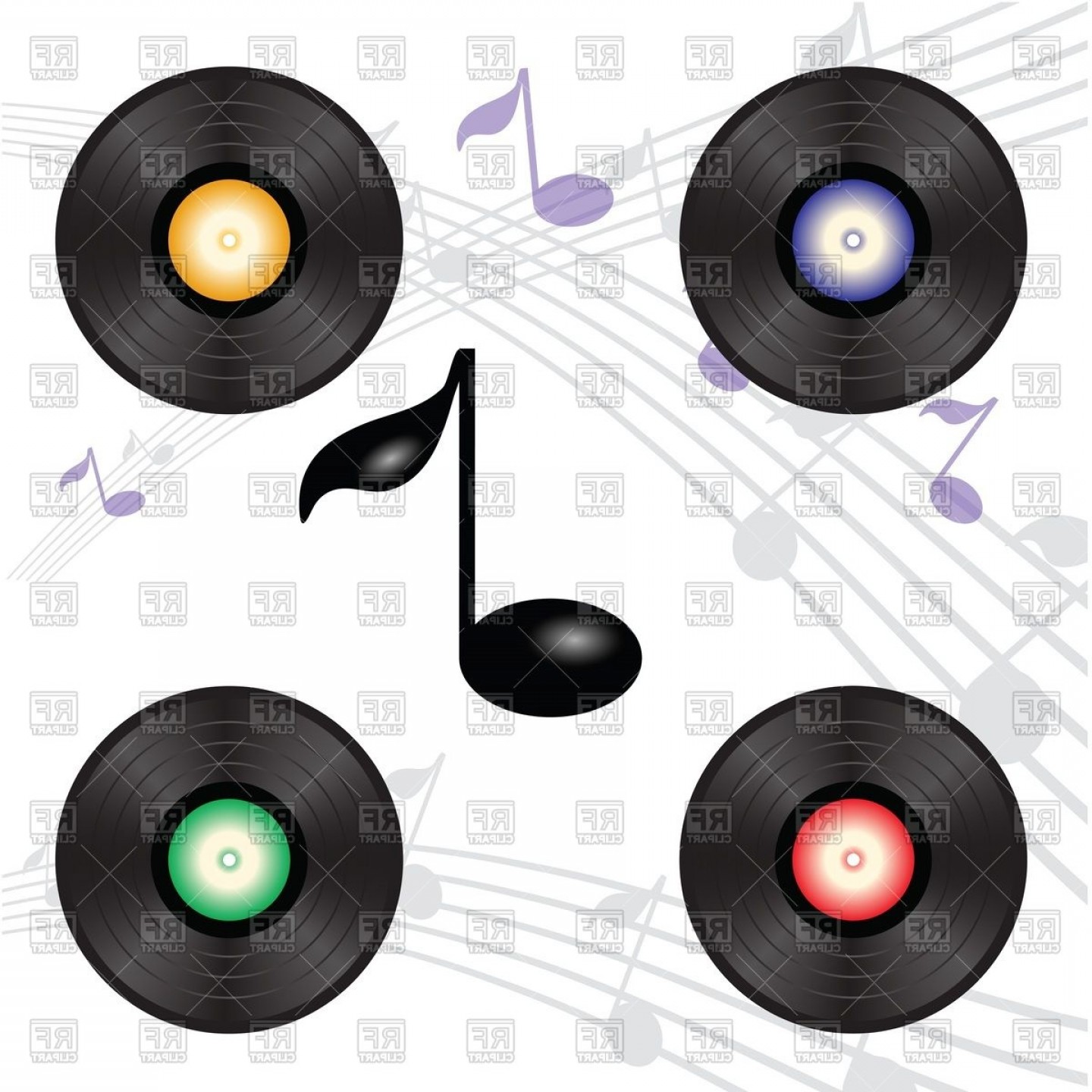 1440x1440 Background With Vinyl Records And Music Notes Vector Clipart