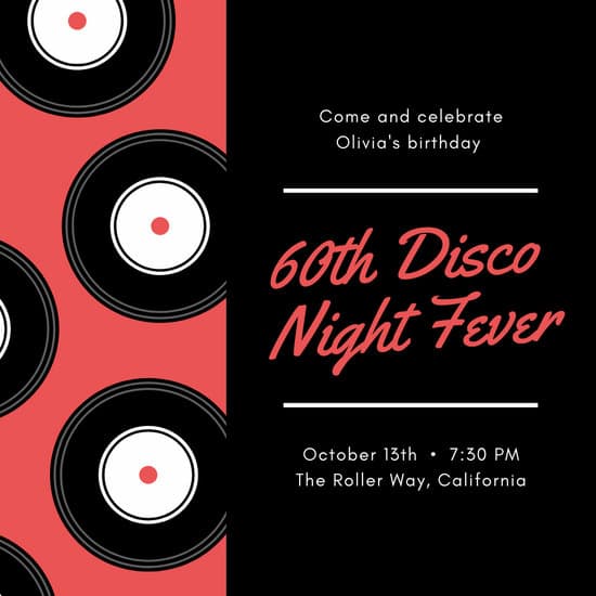 550x550 Red With Vinyl Vector Pattern Birthday Invitation