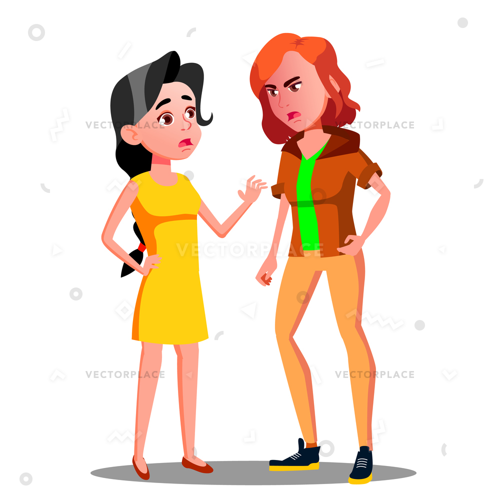 1000x1000 Teen Female Conflict Young People Fight Vector Illustration