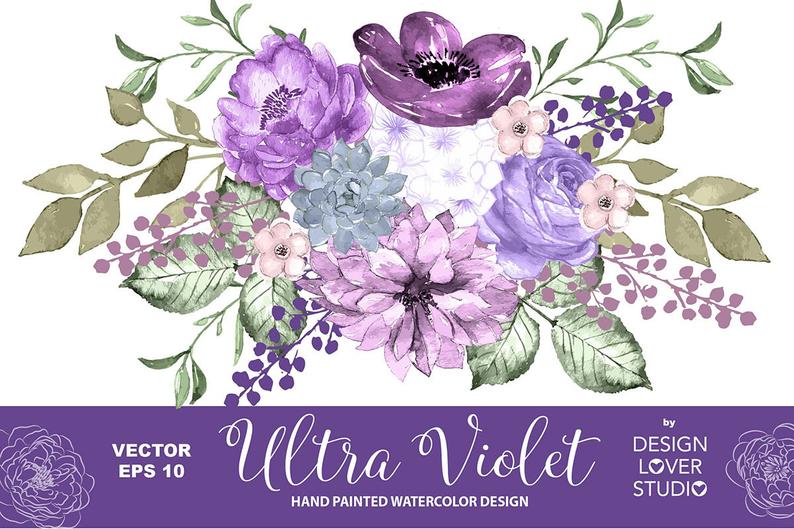 794x529 Vector Watercolor Ultra Violet Design Spring Watercolor Etsy