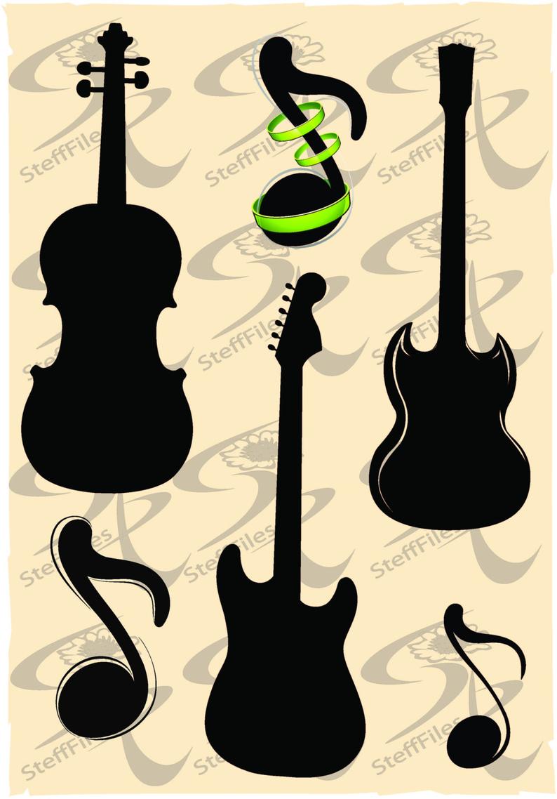 794x1138 Vector Musical Instruments Guitar Violin Notes Silhouette Etsy