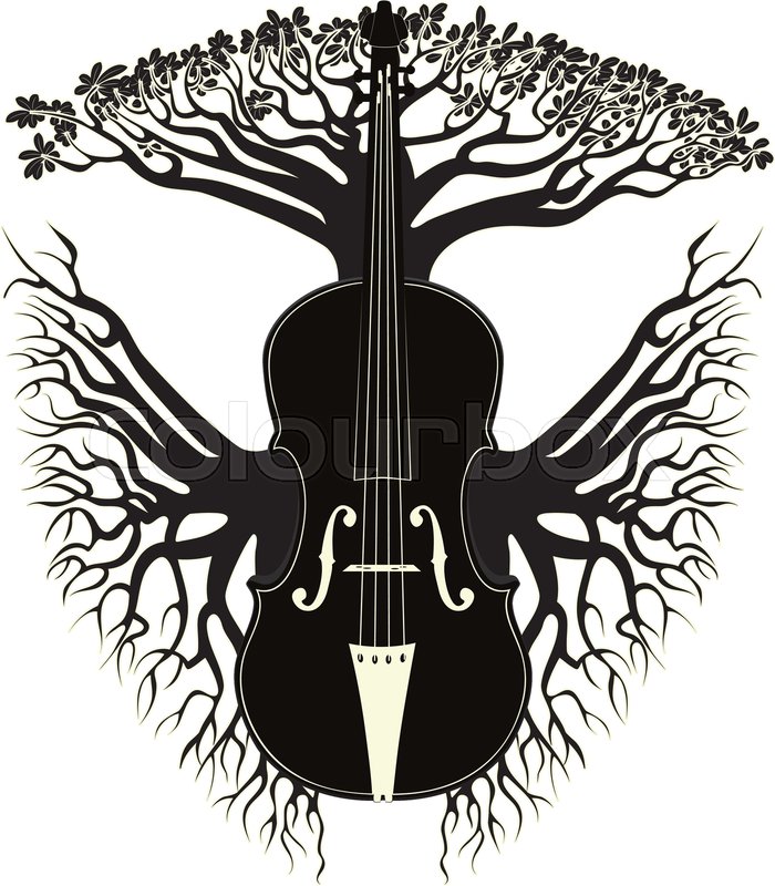 700x800 Vintage Violin Silhouette With Tree Stock Vector Colourbox