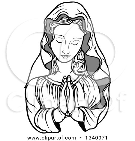Clipart Of A Grayscale Praying Virgin Mary 450x470 Clipart Of A Grayscale Praying Virgin Mary