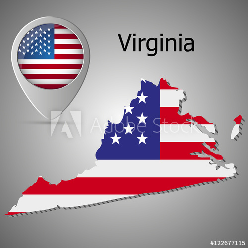 500x500 Virginia State Map With Us Flag Inside And Map Pointer