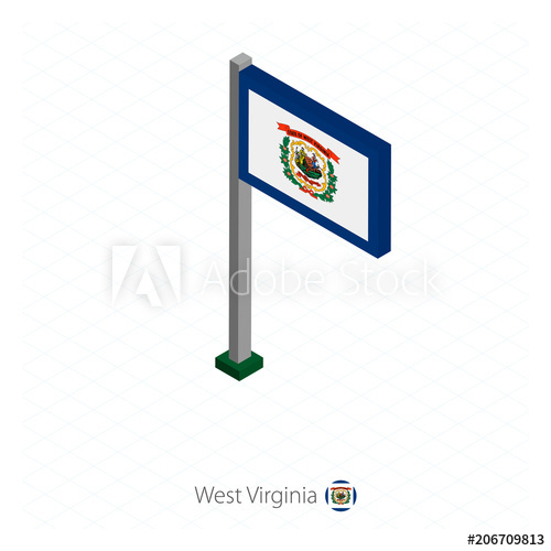 500x500 West Virginia Us State Flag On Flagpole In Isometric Dimension