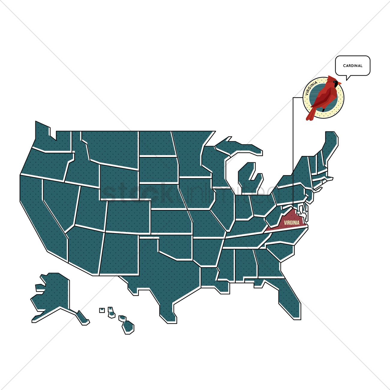 Us Map With Virginia State Bird Vector Image 1300x1300 Us Map With Virginia State Bird Vector Image