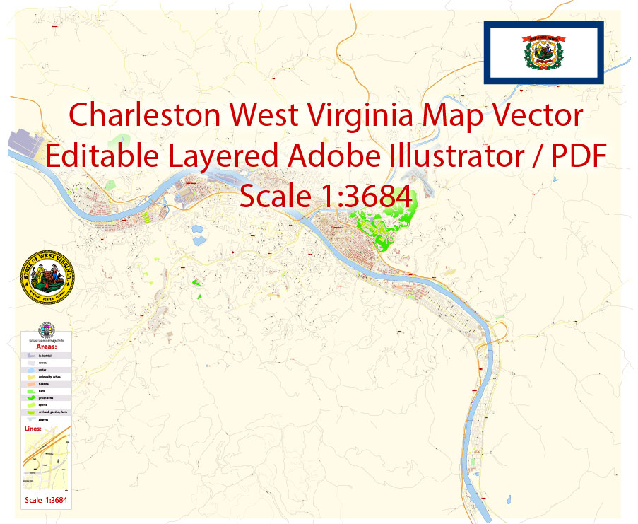 903x741 Charleston Map Vector Exact City Plan West Virginia Detailed Street