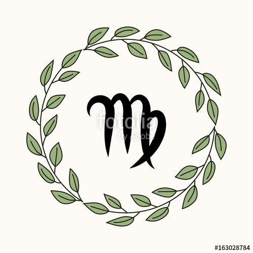 500x500 Hand Drawing Flat Virgo Symbol In Rustic Floral Wreath Stock