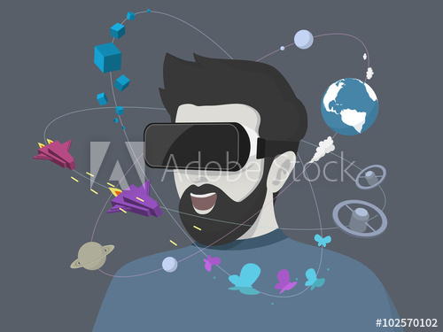 500x375 Man Using The Virtual Reality Headset Vector Illustration