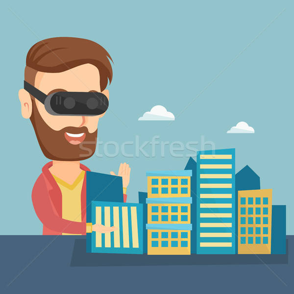 600x600 Happy Young Man Wearing Virtual Reality Headset Vector