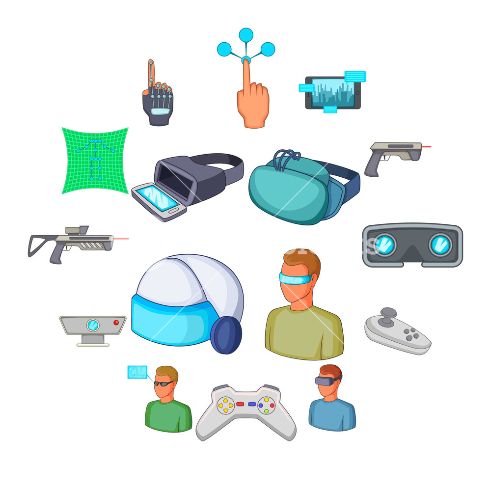 1000x1000 Virtual Reality Icons Set Cartoon Illustration Of Virtual