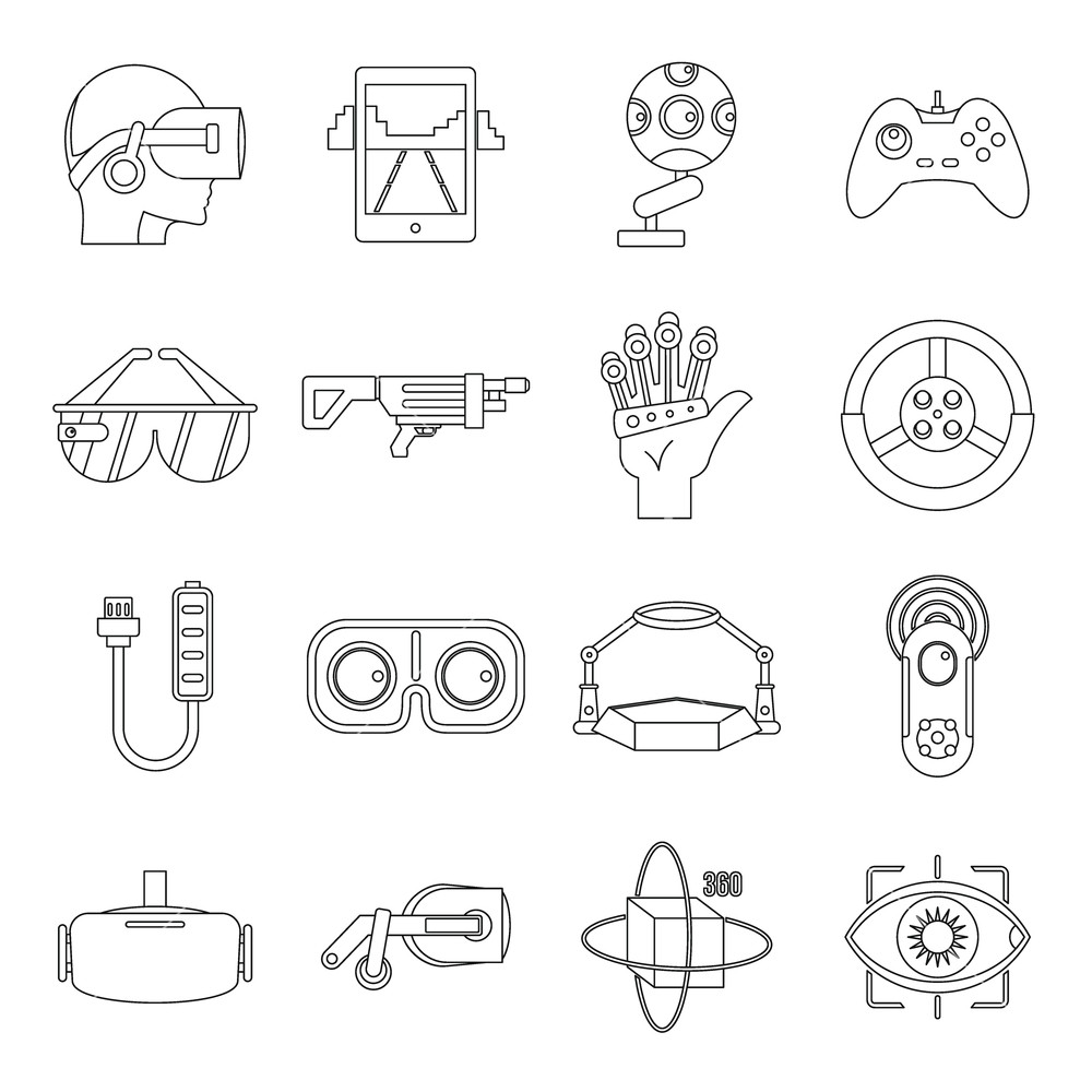 1000x1000 Virtual Reality Icons Set Outline Illustration Of Virtual
