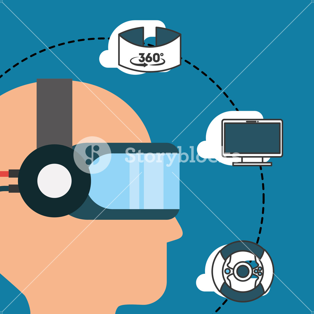 1000x1000 Profile Head Man Wearing Headset Virtual Reality Vector