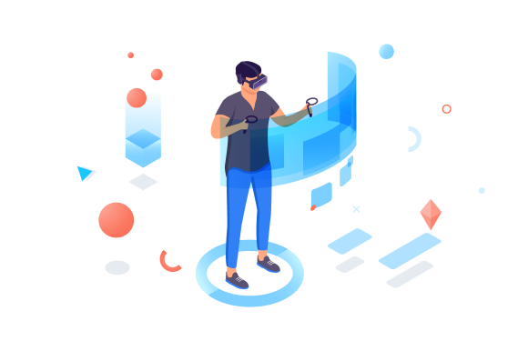 580x386 Isometric Man With Helmet And Controllers In Virtual Reality