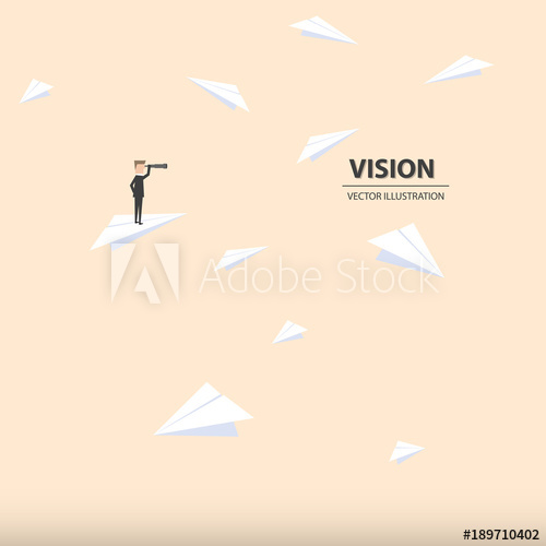 500x500 Businessman With Monocular On A Paper Rocket Business Concept