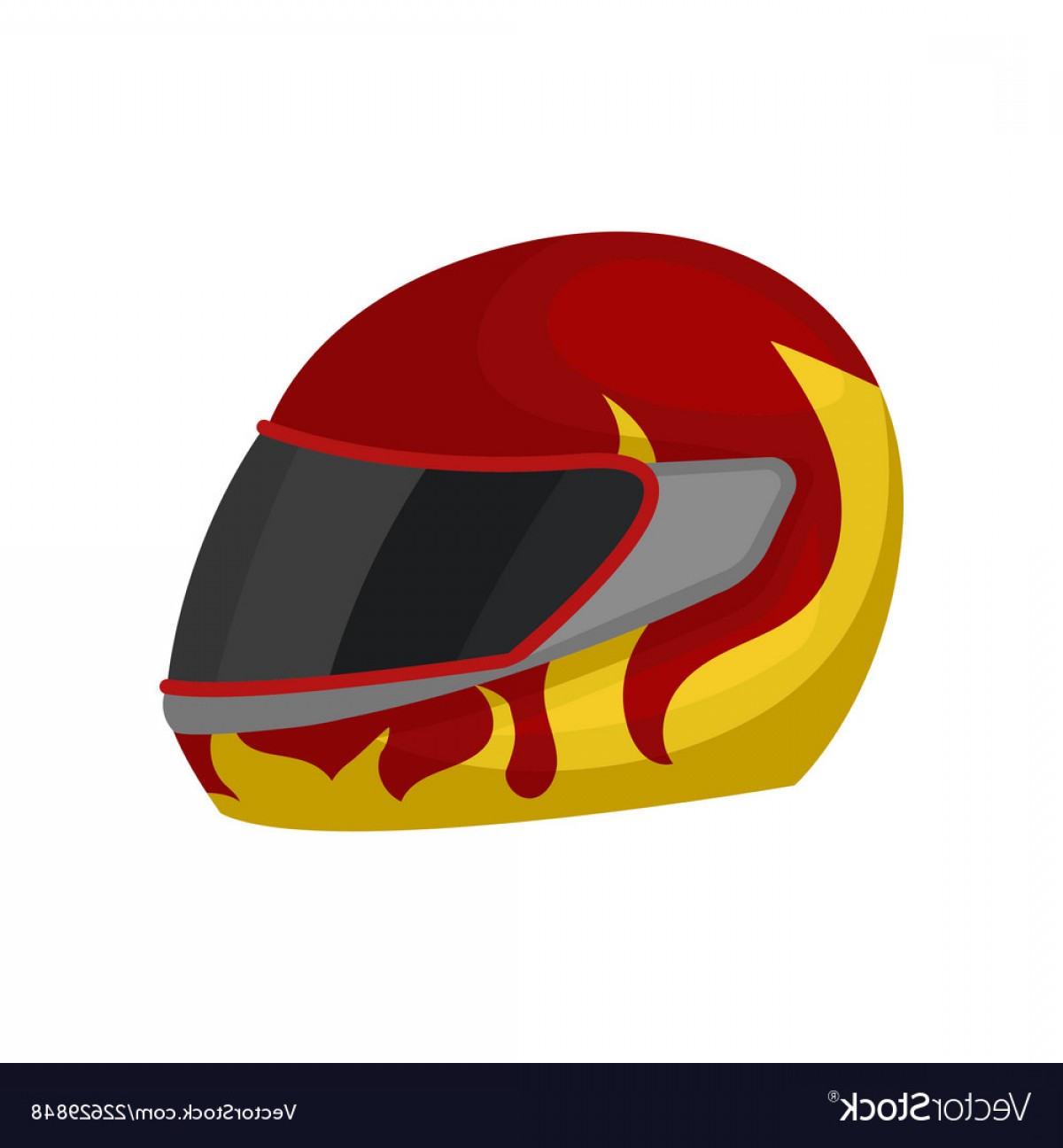 1200x1296 Red Racing Helmet With Flame Decal And Black Visor Vector