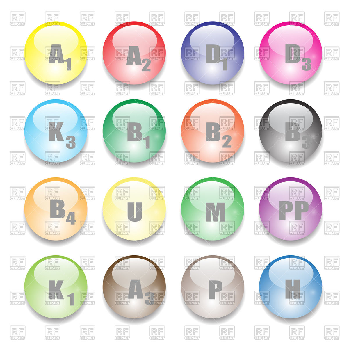 1200x1200 Set Of Colorful Vitamns Vector Image Of Icons And Emblems