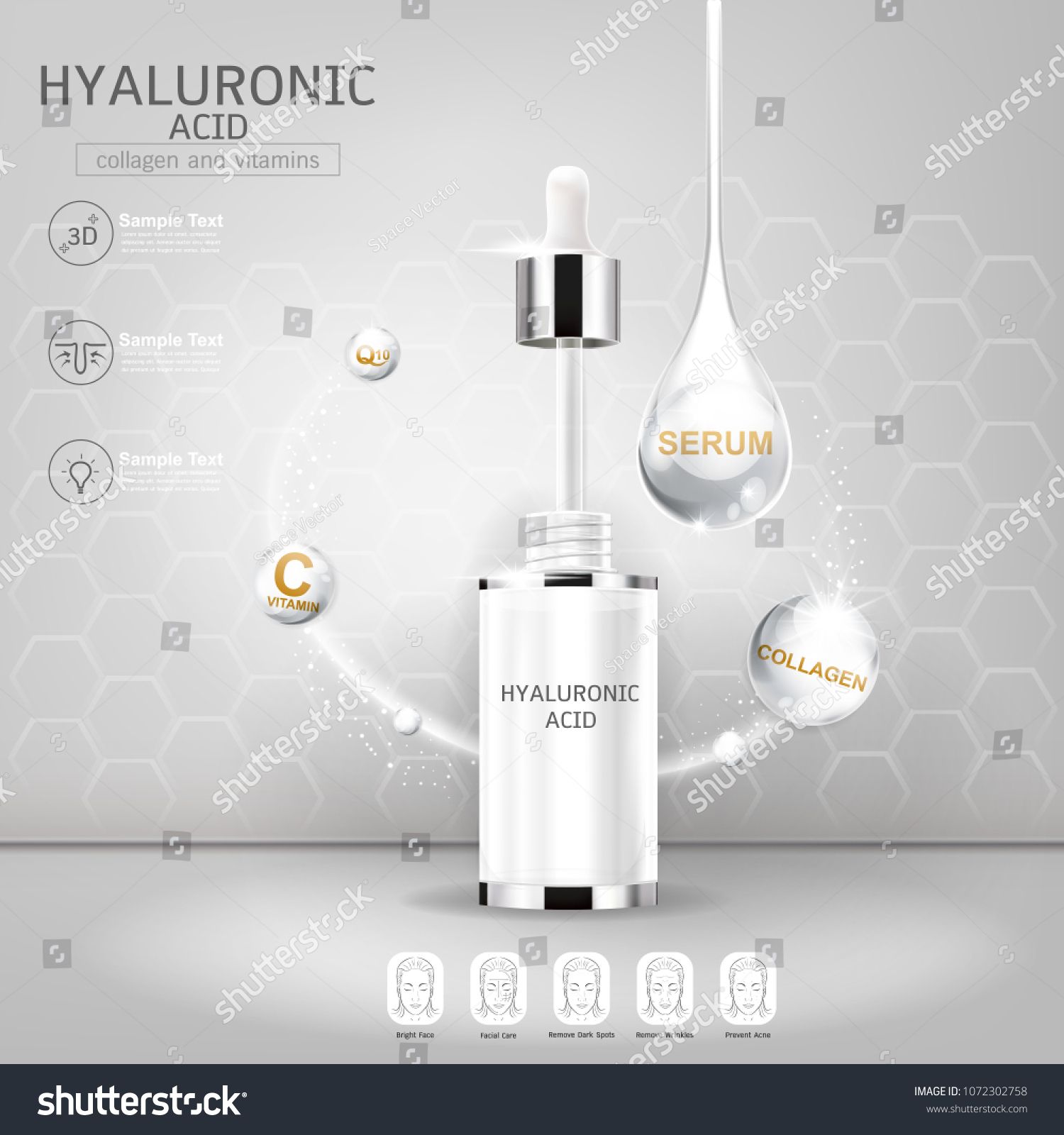 1500x1600 Hyaluronic Acid Serum Collagen And Vitamin Vector Background