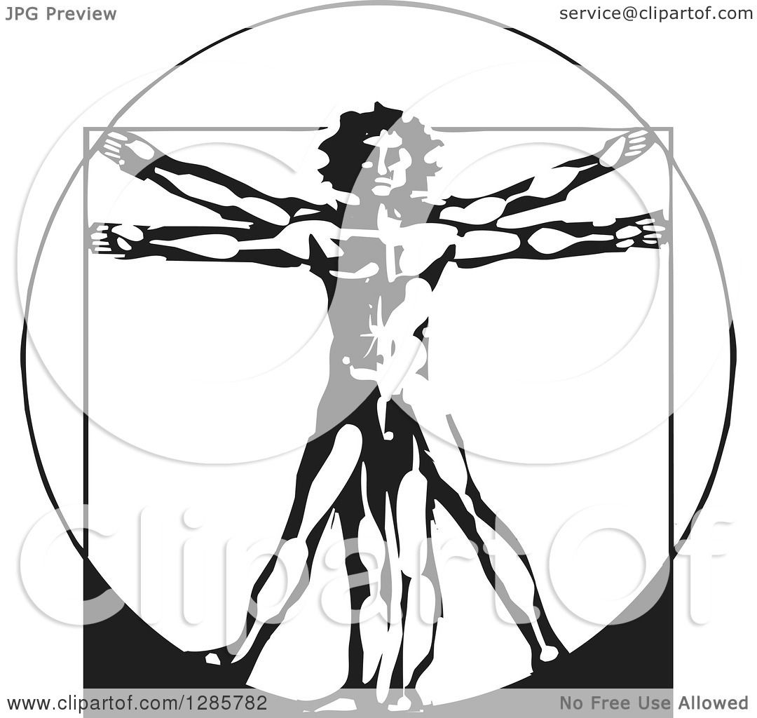 1080x1024 Clipart Of A Black And White Da Vinci Vitruvian Man