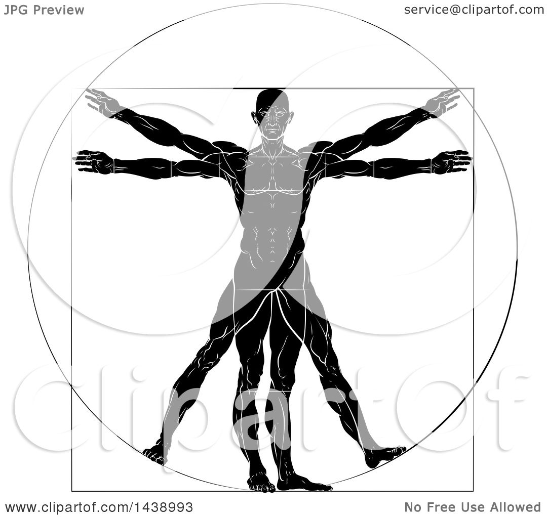 1080x1024 Clipart Of A Black And White Leonard Da Vinci Vitruvian Man