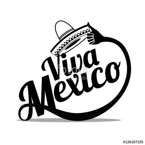 500x500 Viva Mexico Type With Hand Holding Sombrero Vector Stock