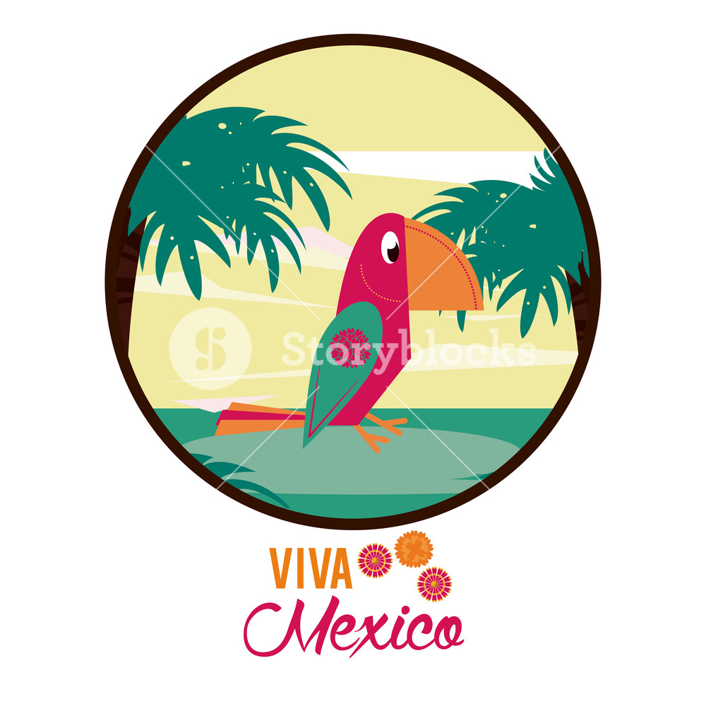 1000x1000 Mexican Huipil Bird In Round Icon Viva Mexico Vector Illustration