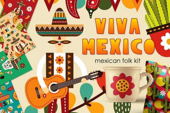 570x378 Mex Mexican Set Viva Mex Vector Illustration Mexican Etsy