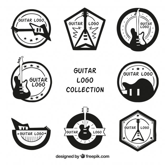 626x626 Set Of Hand Drawn Guitar Logos Vector Free Download