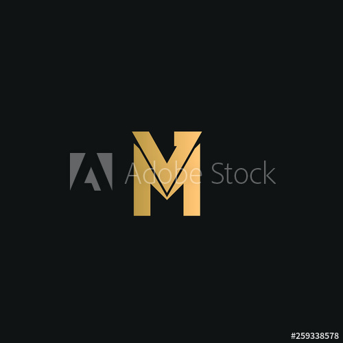 500x500 Mv Or Vm Logo Vector Initial Letter Logo, Golden Text On Black