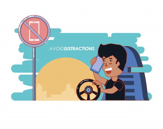 626x496 Person Driving With A Void Distractions Label Vector Premium