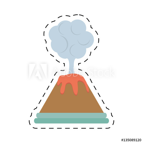 500x500 Volcan Eruption Lava Mountain Cloud Cut Line Vector Illustration