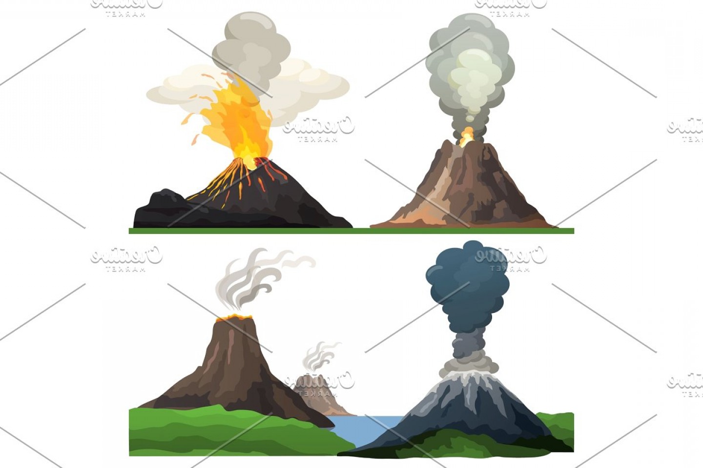 1440x960 Volcano Eruption On Vector Illustration White Hoodamathrun
