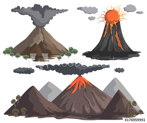 500x417 Volcanoes With Magma, Lava And Smoke Mountain Landscapes Vector
