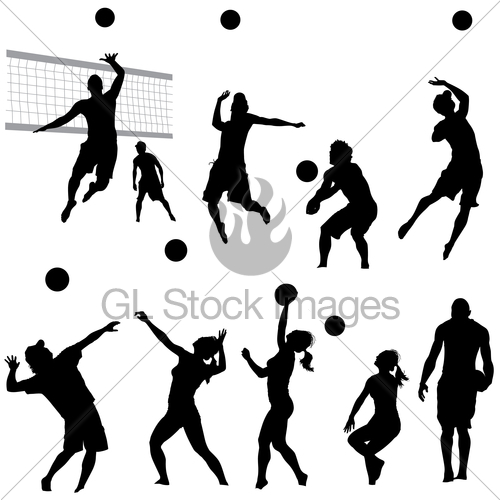 500x500 Vector Beach Volleyball Silhouettes Gl Stock Images