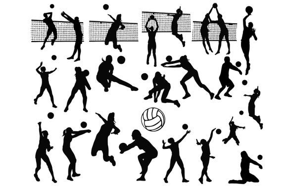 570x380 Volleyball Silhouettes Volleyball Clip Art Sports Etsy