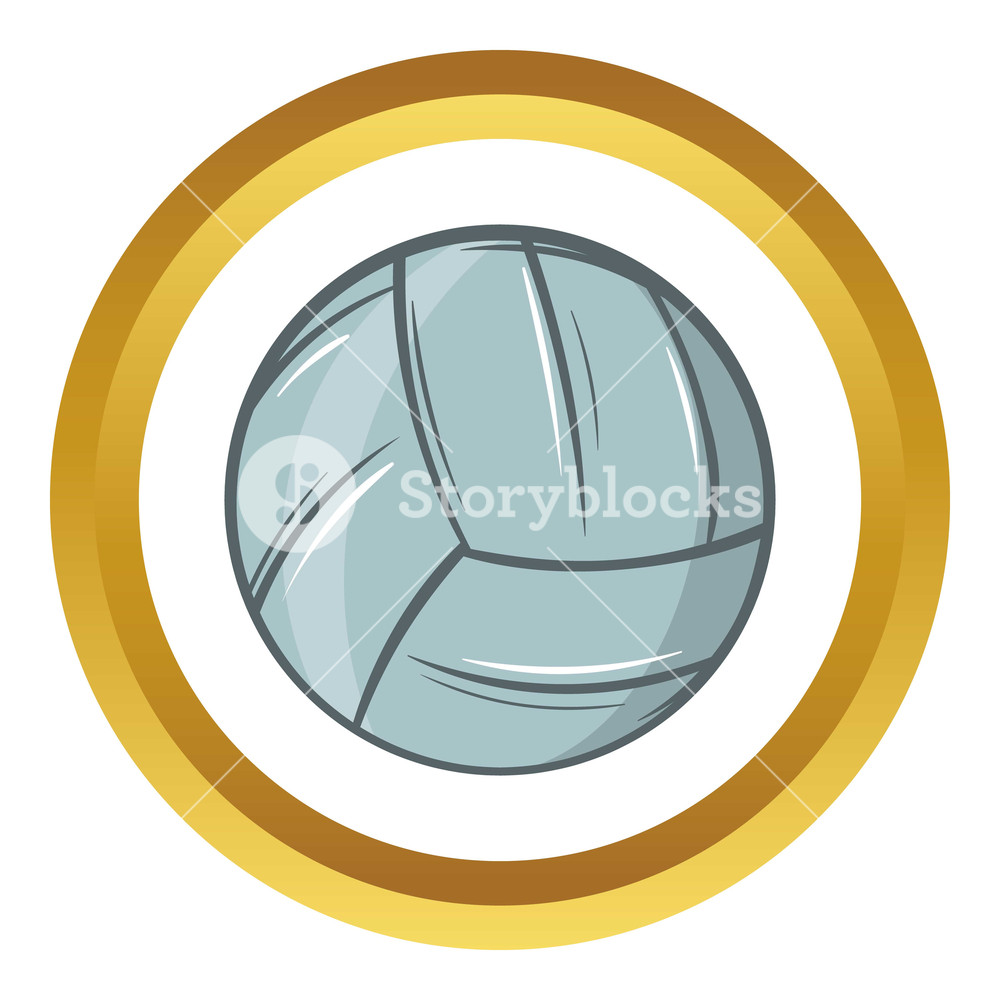 1000x1000 Volleyball Vector Icon In Golden Circle, Cartoon Style Isolated
