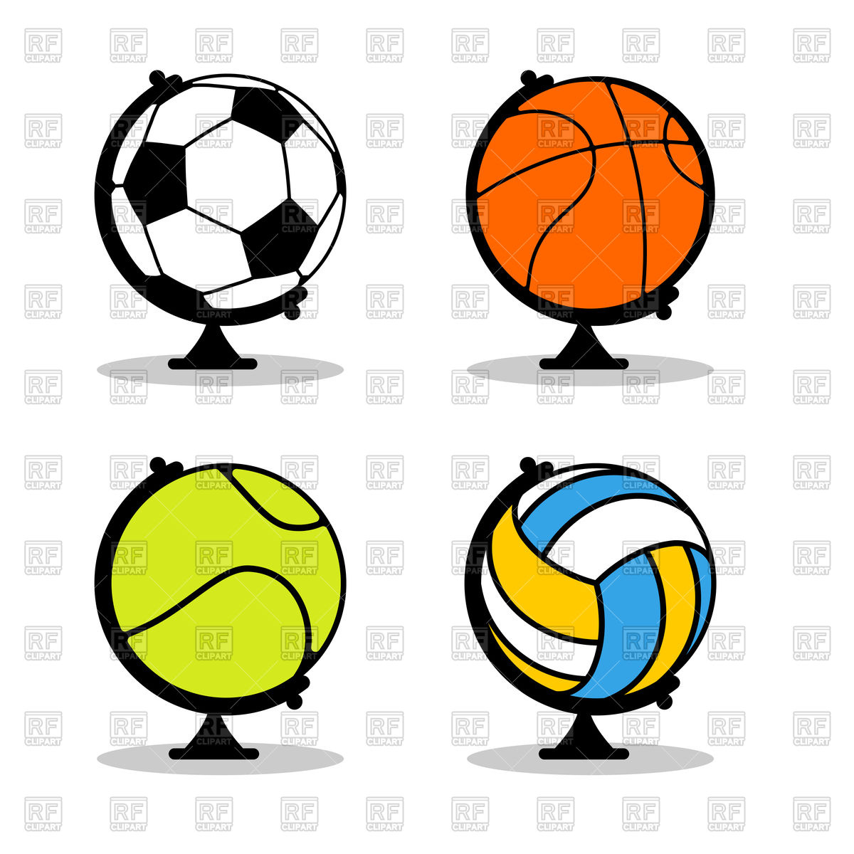 1200x1200 Set Of Sports Globe Basketball, Football, Tennis And Volleyball