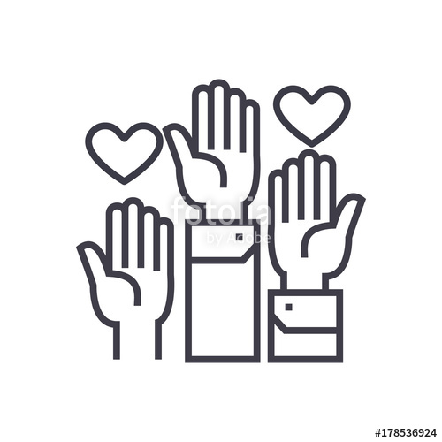 500x500 Volunteer Hands Line Icon, Sign, Symbol, Vector On Isolated