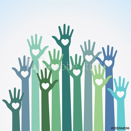 500x500 Green Blue Colorful Caring Up Hands Hearts Vector Logo Design
