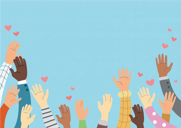 626x442 Raised Hands Volunteering And Blue Background Vector Vector