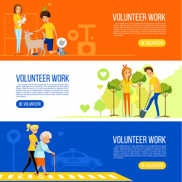 626x626 Volunteer People Colored Flat Banner Collection Vector Free Download