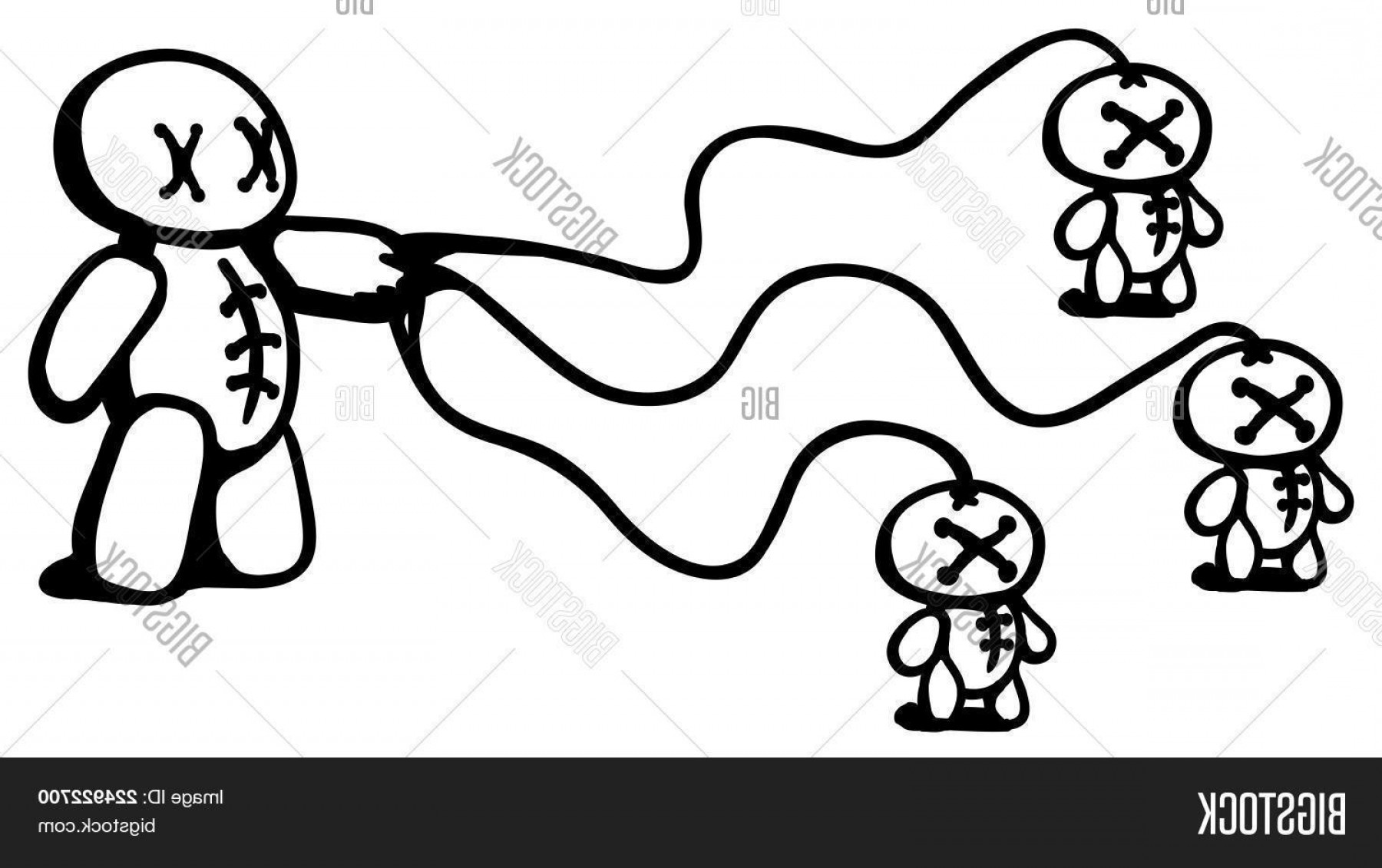 1800x1131 Stock Vector Voodoo Doll Controlling Smaller Copies Line Drawing